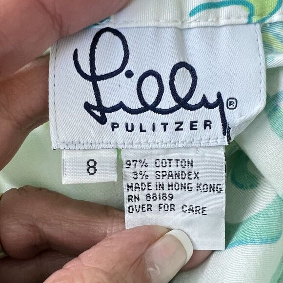 Lilly Pulitzer Shorts Women Size 8 Green White Fish Reef Stretch High Rise - Picture 13 of 14